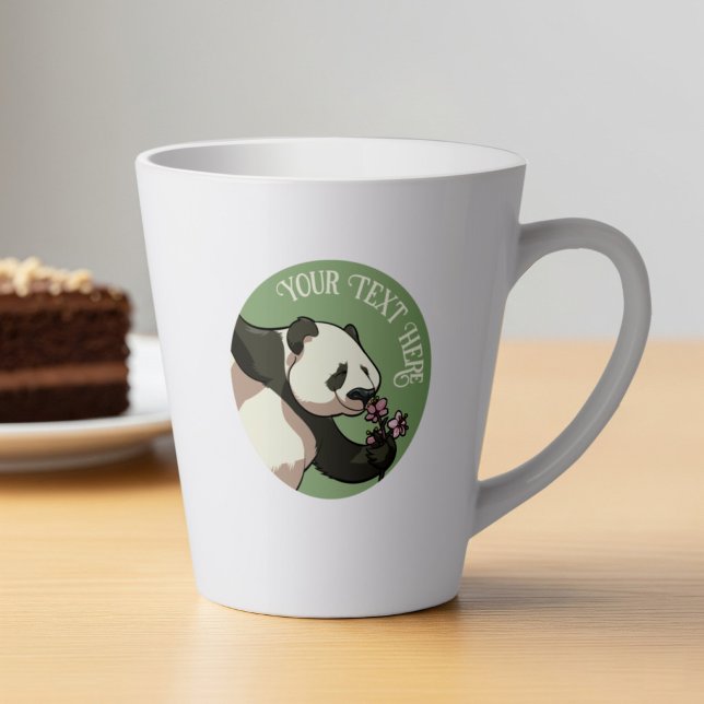 Cute Panda Custom Text Cherry Blossom Artwork Latte Mug (Creator Uploaded)
