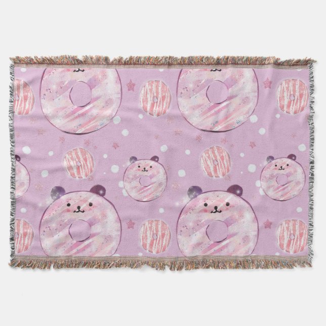 Cute Panda Donuts – Pastel Aesthetic Throw Blanket (Front)