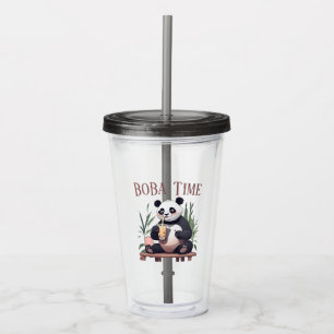 Cute Panda drinking bubble tea, boba tea Acrylic Tumbler