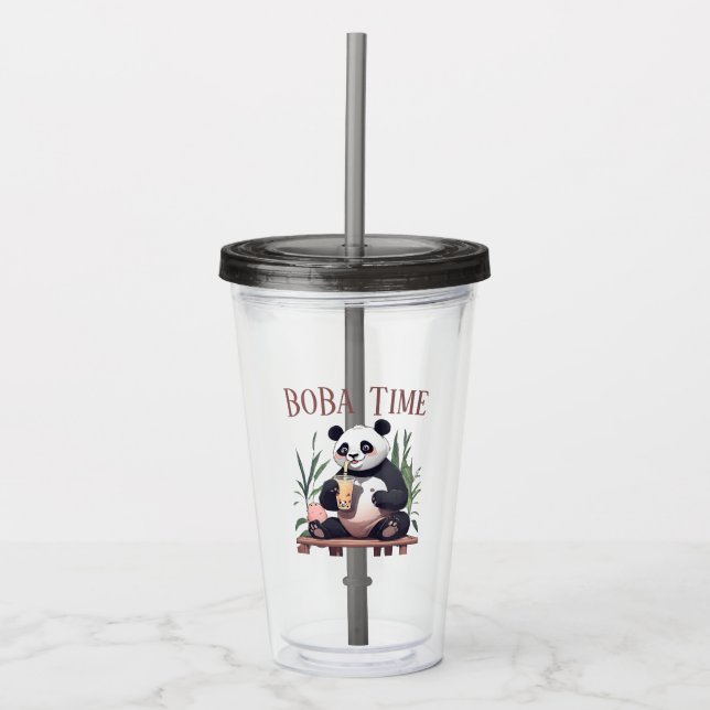 Cute Panda drinking bubble tea, boba tea Acrylic Tumbler (Front)