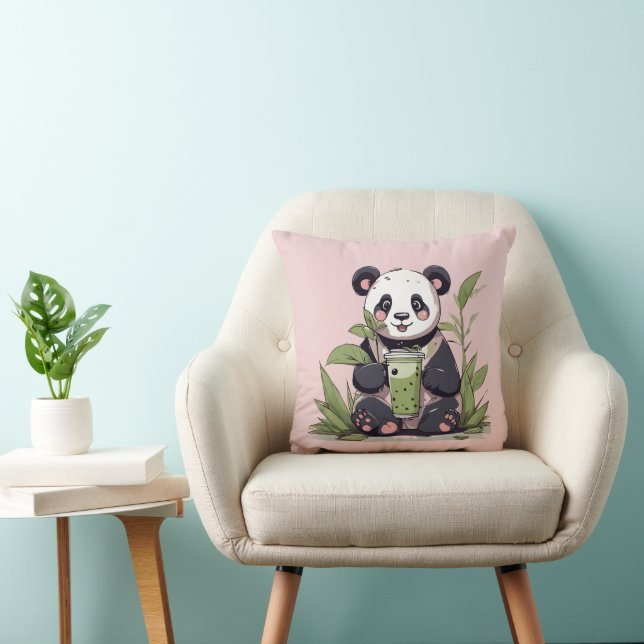 Cute Panda drinking bubble tea, boba tea Cushion (Chair)