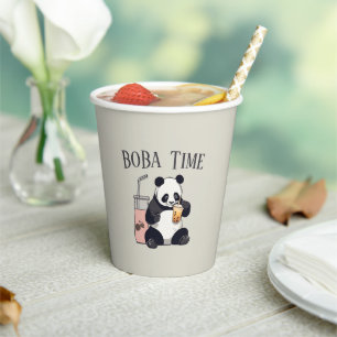 Cute Panda drinking bubble tea, boba tea Paper Cups