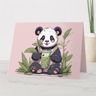 Cute Panda drinking bubble tea, boba tea Thank You Card