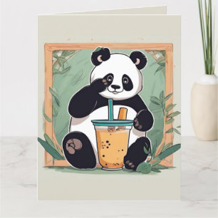 Cute Panda drinking bubble tea, boba tea Thank You Card