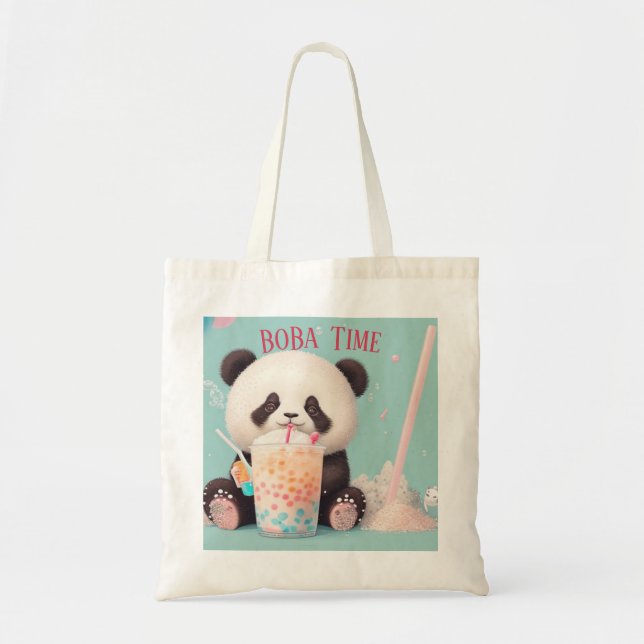  Cute Panda drinking bubble tea, boba tea Tote Bag (Front)