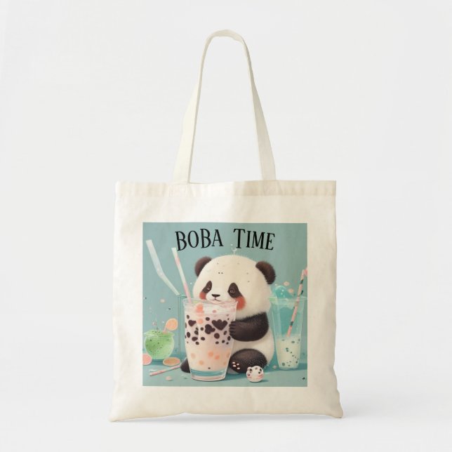  Cute Panda drinking bubble tea, boba tea Tote Bag (Front)