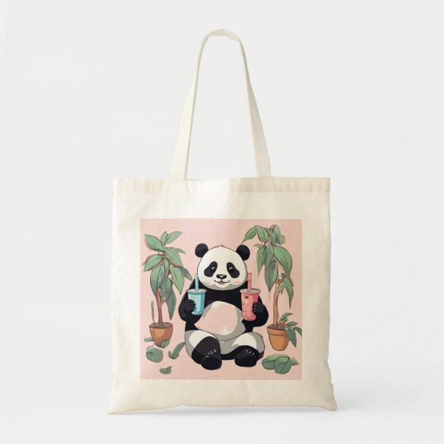  Cute Panda drinking bubble tea, boba tea Tote Bag (Front)