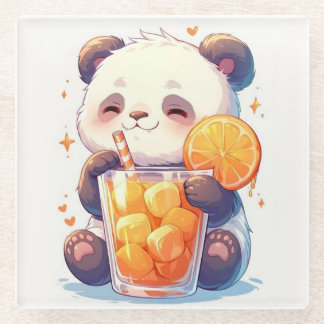 Cute Panda Drinking Orange Juice Coaster | Kawaii