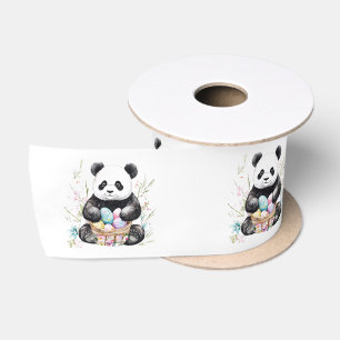 Cute panda Easter watercolor floral Satin Ribbon