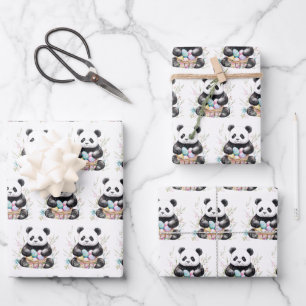 Cute panda Easter watercolor floral  Wrapping Paper Sheet
