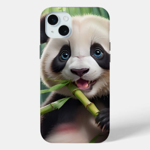 Cute Panda Eating Bamboo iPhone 15 Mini Case