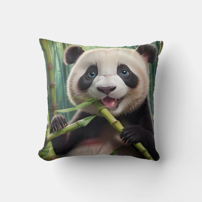 Cute Panda Eating Bamboo Cushion (Front)