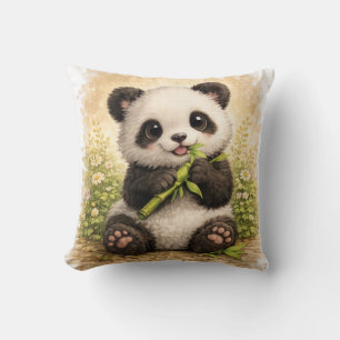 Cute Panda Eating Bamboo Kawaii Baby Panda Nursery Cushion