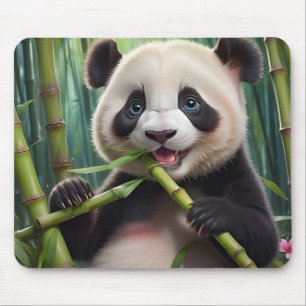 Cute Panda Eating Bamboo Mouse Pad