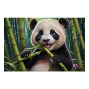 Cute Panda Eating Bamboo Poster
