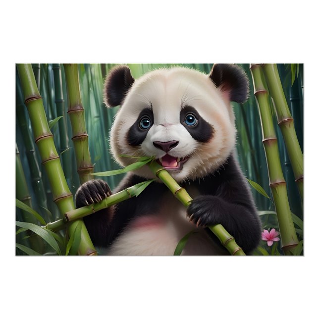 Cute Panda Eating Bamboo Poster (Front)