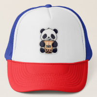 Cute panda eating bubble tea