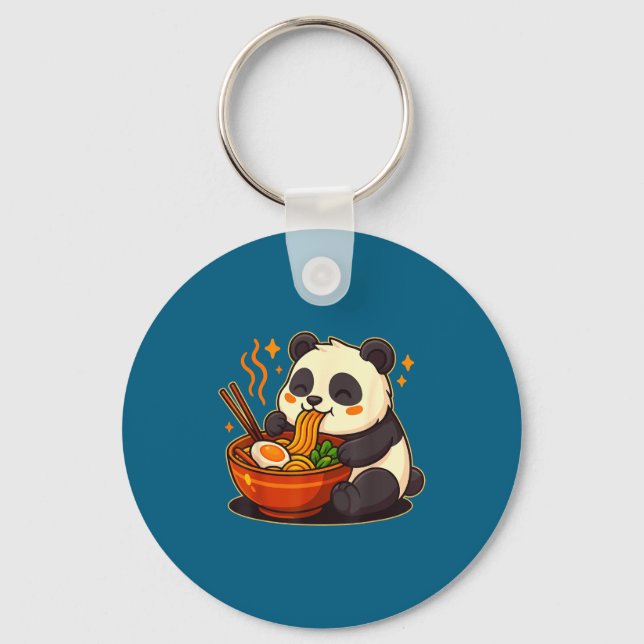 Cute Panda Eating Ramen Noodles  Key Ring (Front)