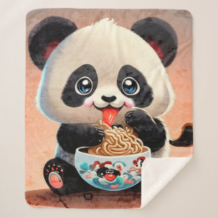 Cute Panda eating Ramen Sherpa Blanket