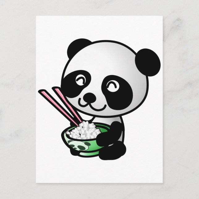Cute Panda Eating Rice from Bowl with Chopsticks Postcard (Front)