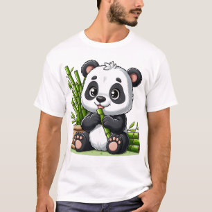 Cute Panda Eating Sugarcane Adorable Baby Panda T-Shirt