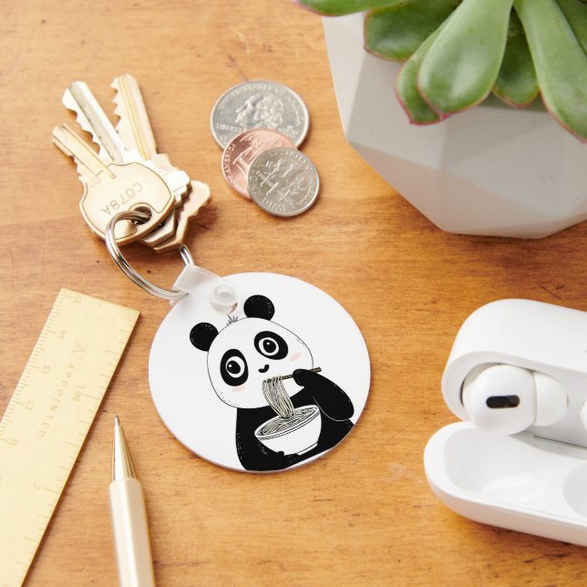 Cute Panda Eating Udon Noodles Key Ring (Desk)
