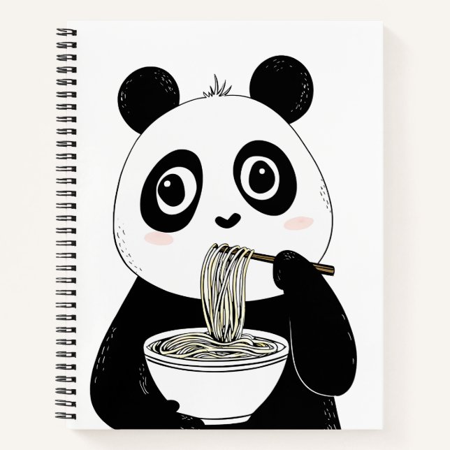 Cute Panda Eating Udon Noodles Notebook (Front)