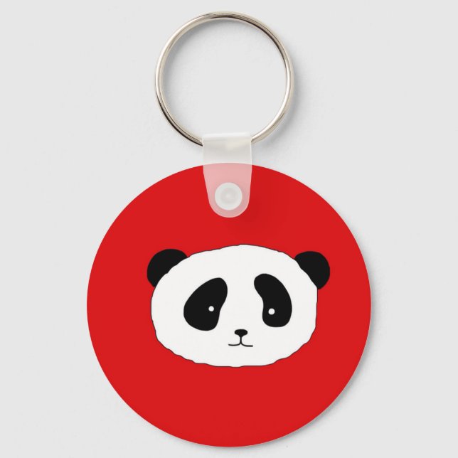 Cute Panda Face pattern red Key Ring (Front)