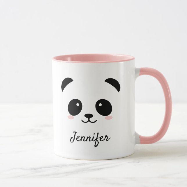 Cute panda face personalised pink  mug (Right)