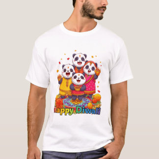 Cute panda & family celebrating hindu festival T-Shirt