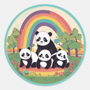Cute Panda Family Enjoying Life Classic Round Sticker