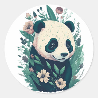 Cute panda floral  classic round sticker