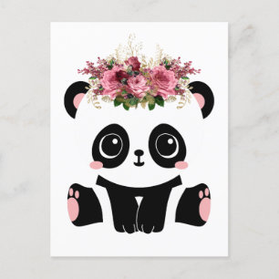 Cute panda floral crown  postcard