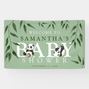 Cute Panda & Foliage Neutral Baby Shower Banner