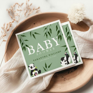 Cute Panda & Foliage Neutral Baby Shower Napkin