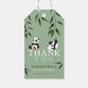 Cute Panda & Foliage Neutral Baby Shower Thank You Gift Tags