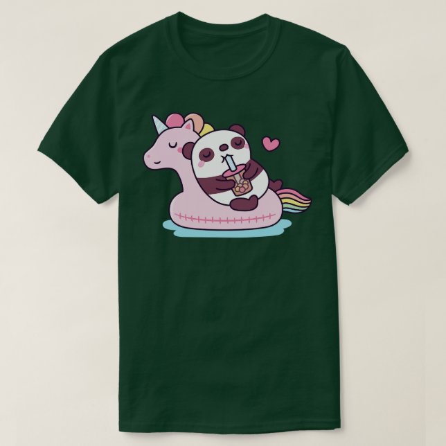 Cute Panda g on Unicorn Pool Float T-Shirt (Design Front)