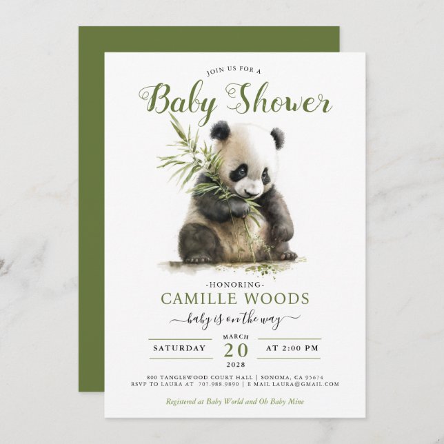 Cute Panda Greenery Baby Shower Gender Neutral  Invitation (Front/Back)