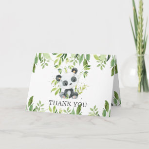 Cute Panda Greenery Baby Shower Gender Neutral  Thank You Card