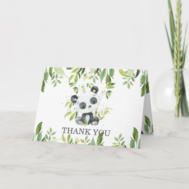 Cute Panda Greenery Baby Shower Gender Neutral  Thank You Card (Front)