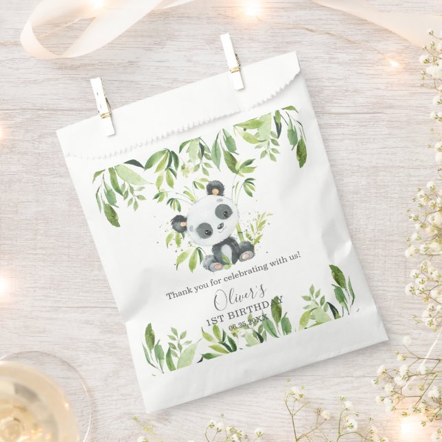 Cute Panda Greenery Bamboo Baby Shower Birthday Favour Bag (Clipped)