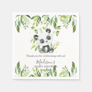 Cute Panda Greenery Bamboo Baby Shower Birthday Napkin