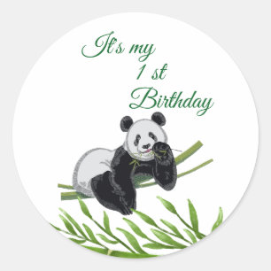 Cute Panda Greenery Bamboo Birthday Party Classic Round Sticker