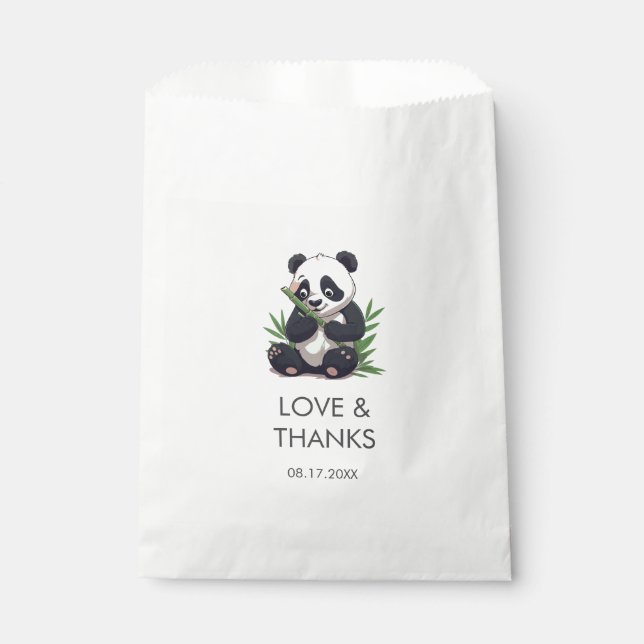Cute Panda Greenery Bamboo Birthday Party Favour Bag (Front)