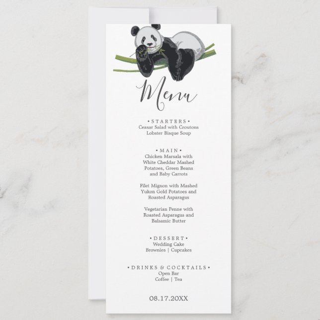 Cute Panda Greenery Bamboo Birthday Party Invitation (Front)
