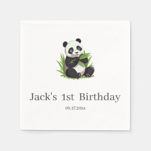 Cute Panda Greenery Bamboo Birthday Party Napkin