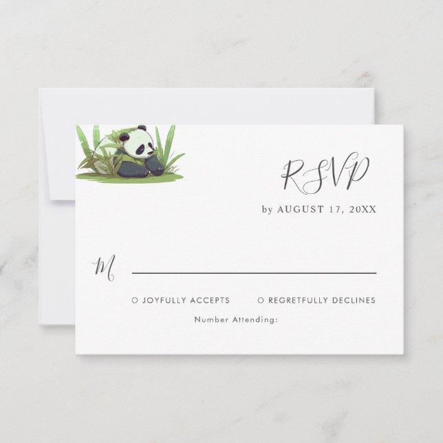  Cute Panda Greenery Bamboo Birthday Party RSVP Card (Front)