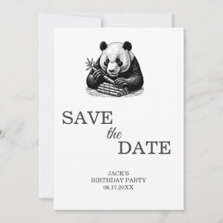Cute Panda Greenery Bamboo Birthday Party Save The Date