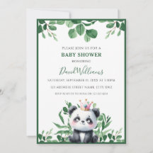 Cute Panda Greenery Foliage Neutral Baby Shower