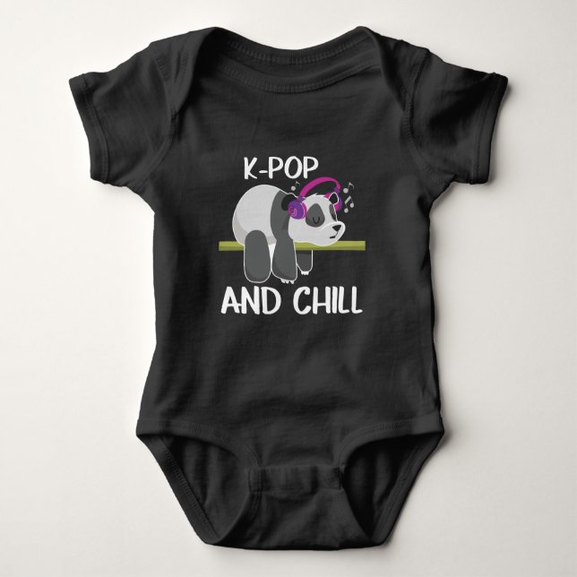 Cute Panda Headphones Korea Pop Lover K-Pop Music Baby Bodysuit (Front)